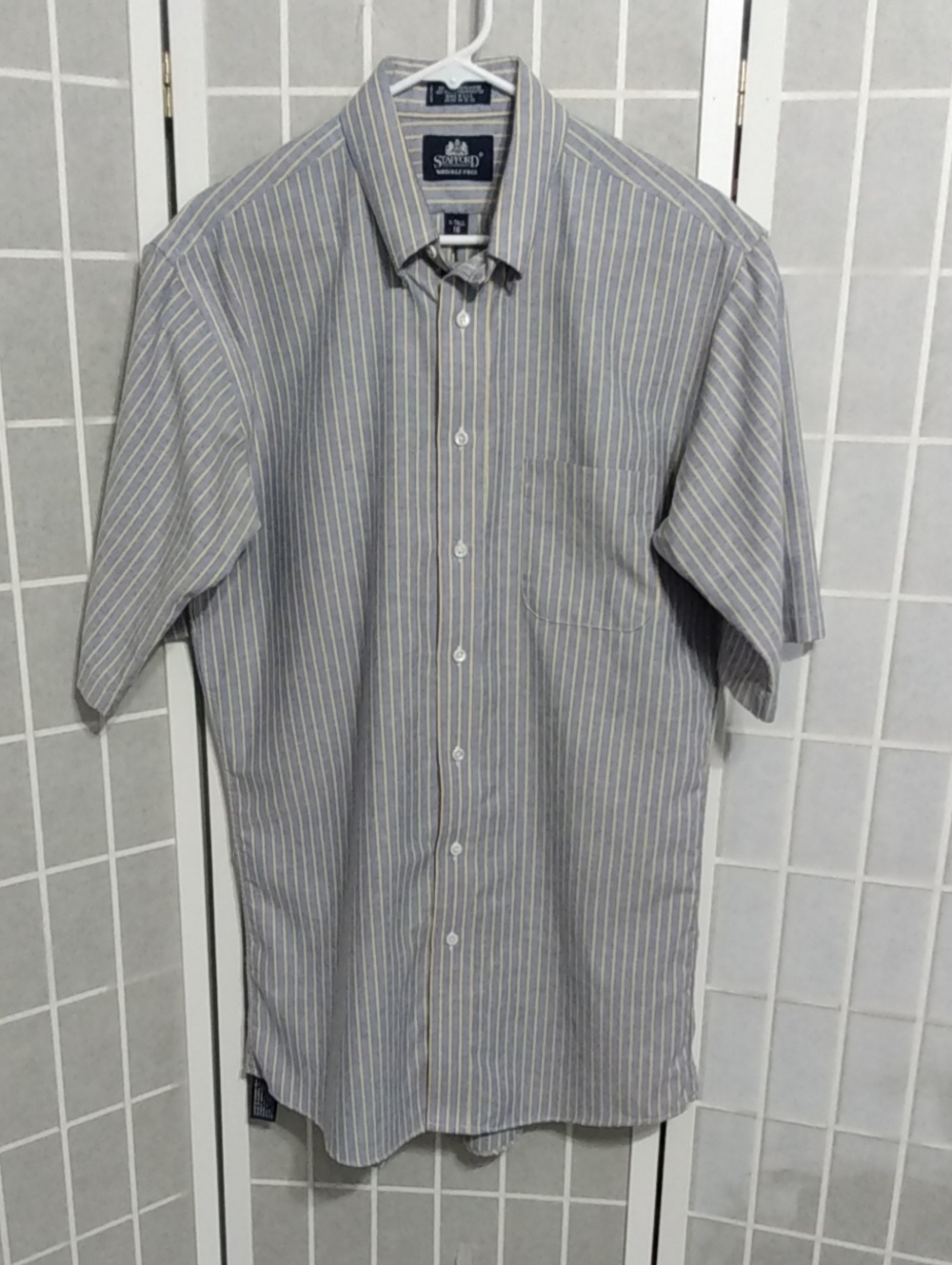 Stafford Men's Wrinkle Free Short-Sleeve Stripe Button-Down Shirt - 16 X-Tall